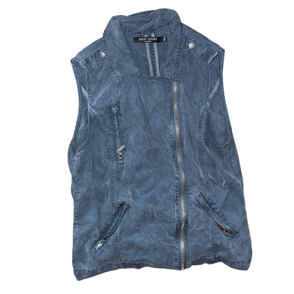 Max Jeans Full Zip Vest Women Military Moto Biker Style Size Medium Streetwear